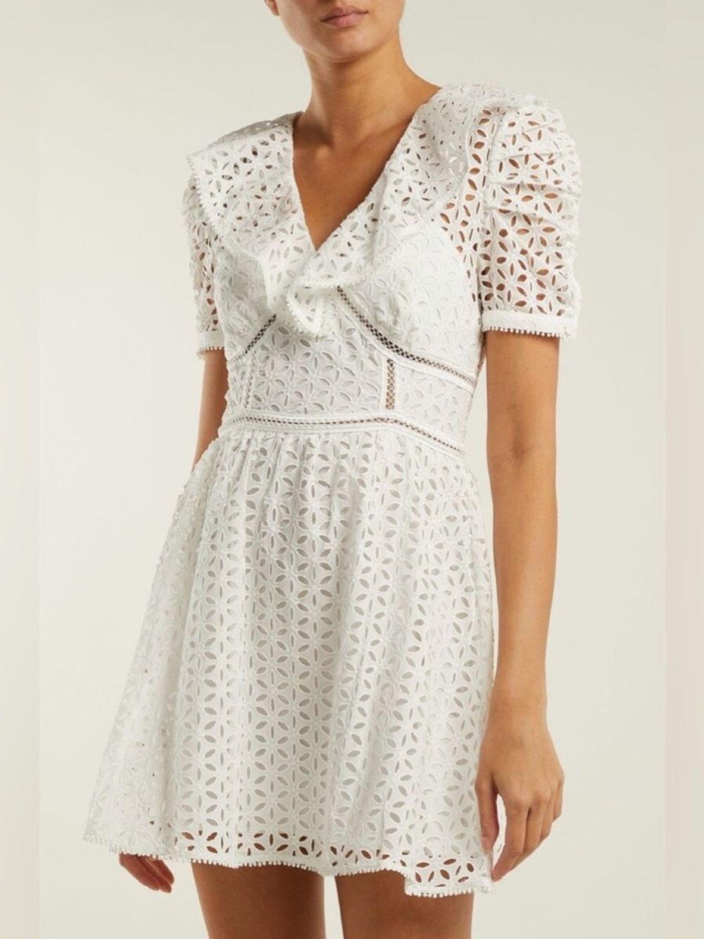 Self-Portrait white eyelet short sleeve embroidered cotton mini dress size 4